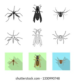 Vector design of insect and fly icon. Set of insect and element vector icon for stock.