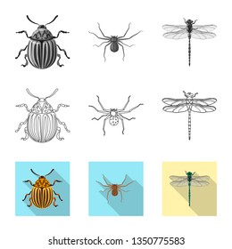 Vector design of insect and fly sign. Set of insect and element vector icon for stock.