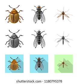 Vector design of insect and fly symbol. Collection of insect and element vector icon for stock.