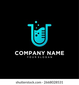 Vektordesign-Inspiration für Flasche Labor Logo-Symbol mit Premium-Meerwasser-Welle Logo Vektorsymbol Design-Illustration