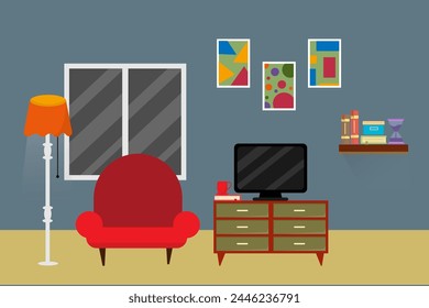 Vector of design interior of living room, there is a lot of furniture.