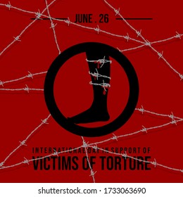 Vector design of International day in support of victims of torture with barbed wire coiled around the leg concept design. celebrate on june 26.