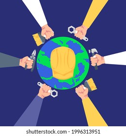 Diseño vectorial del Día Internacional del Trabajo, Celebración del Pueblo, Diseño Vector Plano, Caricatura
