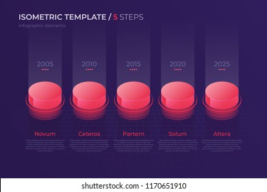 Vector design with isometric elements, template for creating infographics, presentations, reports, visualizations. Global swatches.