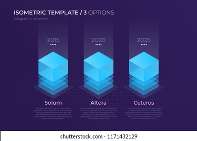 Vector design with isometric elements, template for creating infographics, presentations, reports, visualizations. Global swatches.