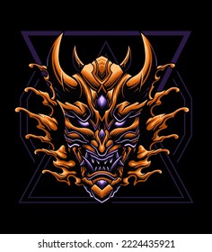 Vector design of Japanese demon oni mask monster illustration