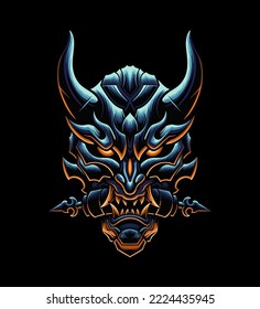 Vector design of Japanese demon oni mask monster illustration