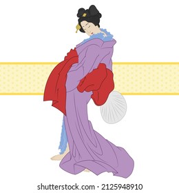 Vector design of Japanese woman with kimono and fan, Geisha with kimono and fan traditional Japanese art