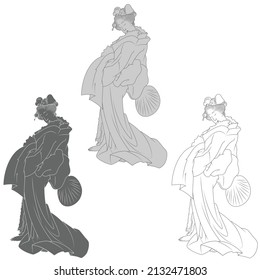 Vector design of Japanese woman with kimono and fan, Geisha with kimono and fan traditional Japanese art