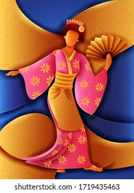 Vector design of Japanese Woman performing Noh Mai dance of Japan