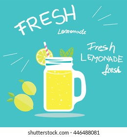 Vector design of a jar full of lemonade next to lemons