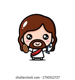 vector design of Jesus holding bread and fish
