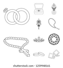 Vector design of jewelery and necklace icon. Set of jewelery and pendent stock vector illustration.