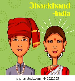 Vector design of Jharkhand Couple in traditional costume of Jharkhand, India