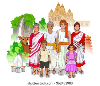 Vector design of Jharkhandi family showing culture of Jharkhand, India