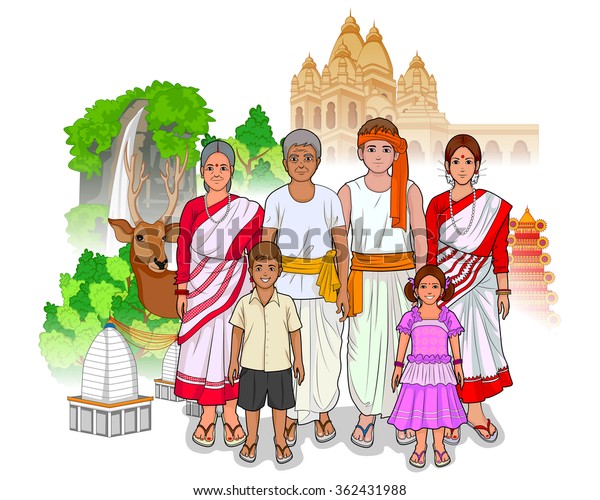 Vector Design Jharkhandi Family Showing Culture Stock Vector (Royalty ...