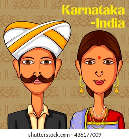 Vector design of Karnatakan Couple in traditional costume of Karnataka, India