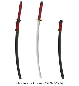 Diseño vectorial de espadas katana samurai, espada katana del antiguo japón feudal, usada por guerreros samurai