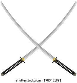 Diseño vectorial de espadas katana samurai, espada katana del antiguo japón feudal, usada por guerreros samurai