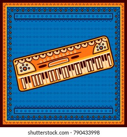 Vector design of Keyboard Music instrument in India desi folk art style