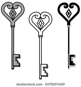 Vector design of keys for old locks, locksmith keys