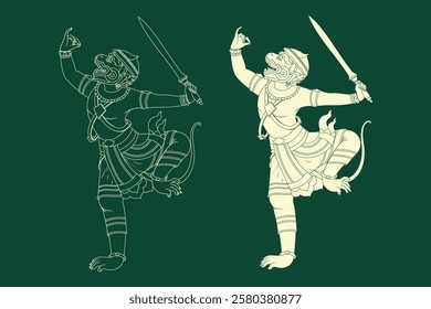 Vector design of Khmer Hanuman in Khmer art style