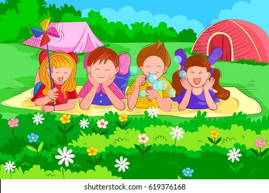 Vector design of kids playing and enjoying in summer vacation