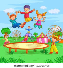 Vector design of kids playing and enjoying in summer vacation