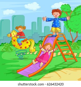 Vector design of kids playing and enjoying in summer vacation