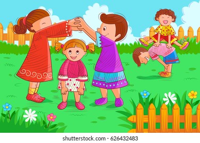 Vector design of kids playing and enjoying in summer vacation