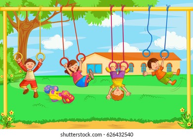 Vector design of kids playing and enjoying in summer vacation