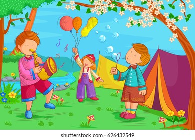 Vector design of kids playing and enjoying in summer vacation