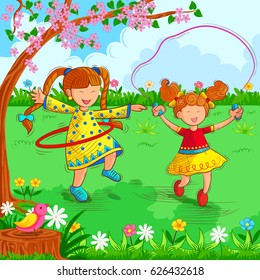 Vector design of kids playing and enjoying in summer vacation