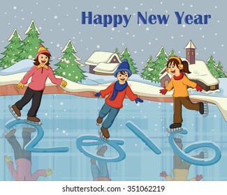 Vector design of Kids playing in Happy New Year