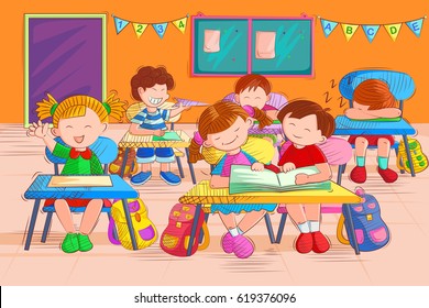 Vector Design Kids Reading Book Classroom Stock Vector (Royalty Free ...