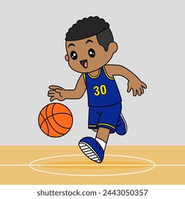 Vector Design of Kids Wearing Basketball Team Jersey. Children playing basketball