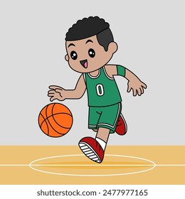 Vector Design of Kids Wearing Basketball Team Jersey. Children playing basketball