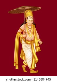 Vector design of King Mahabali of Hindu mythology for South India Onam festival