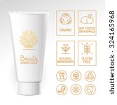 Vector design kit - set of design elements, logo design template, icons and badges for natural and organic cosmetics in trendy linear style - packaging template with labels 