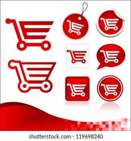 Vector design kit of shopping cart icons with banner.