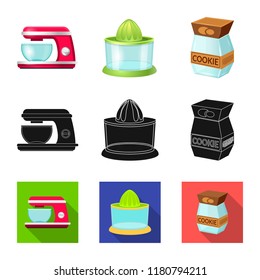 Vector design of kitchen and cook logo. Set of kitchen and appliance stock symbol for web.