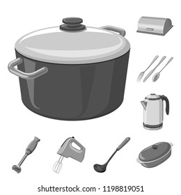 Vector design of kitchen and cook logo. Set of kitchen and appliance stock symbol for web.
