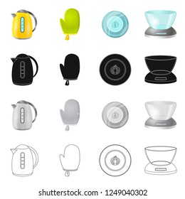 Vector design of kitchen and cook logo. Set of kitchen and appliance vector icon for stock.