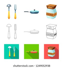 Vector design of kitchen and cook logo. Set of kitchen and appliance stock symbol for web.
