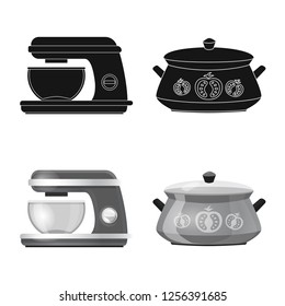 Vector design of kitchen and cook logo. Collection of kitchen and appliance stock symbol for web.