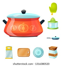 Vector design of kitchen and cook logo. Set of kitchen and appliance stock symbol for web.