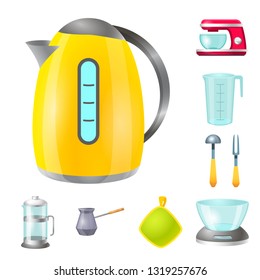 Vector design of kitchen and cook logo. Set of kitchen and appliance stock vector illustration.