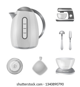 Vector design of kitchen and cook logo. Collection of kitchen and appliance stock vector illustration.