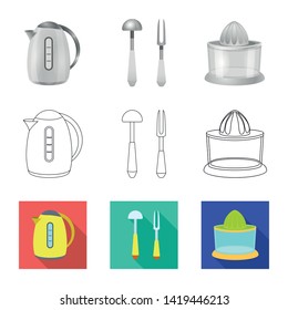 Vector design of kitchen and cook logo. Collection of kitchen and appliance stock vector illustration.