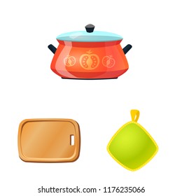 Vector design of kitchen and cook sign. Set of kitchen and appliance stock vector illustration.